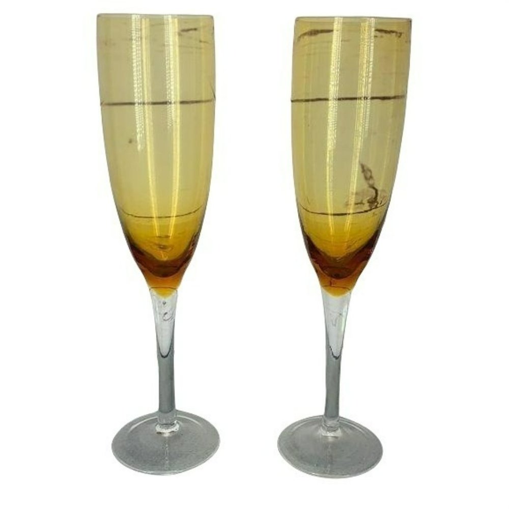 Amber Tinted Set Of Two Wine Glasses Goblets Wine Bar Champagne